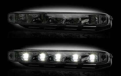 Recon Smoked Lens White LED AUDI Style Daytime Running Lights - Click Image to Close
